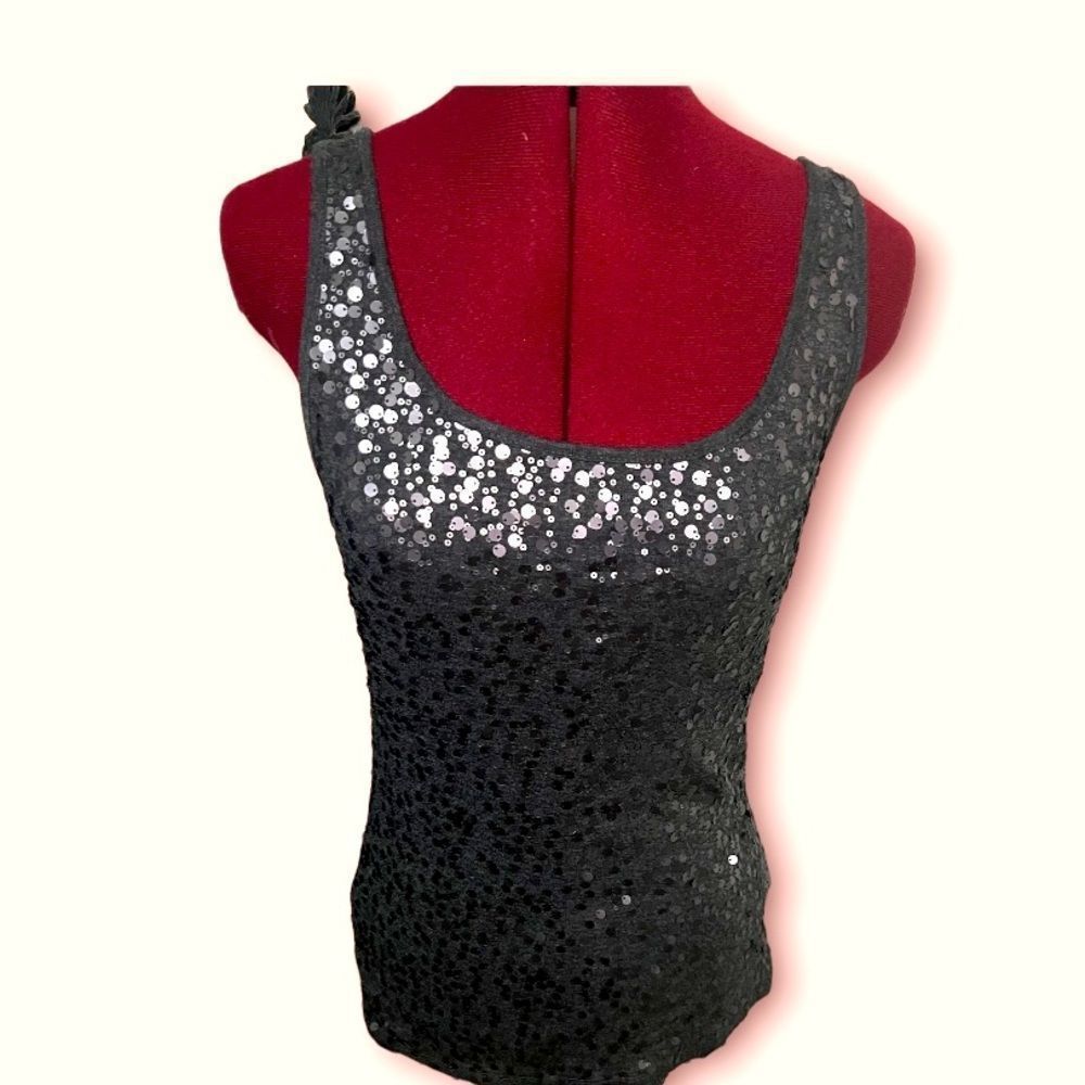 Old Navy Size Small Dark Grey tank with silver sequins on front.